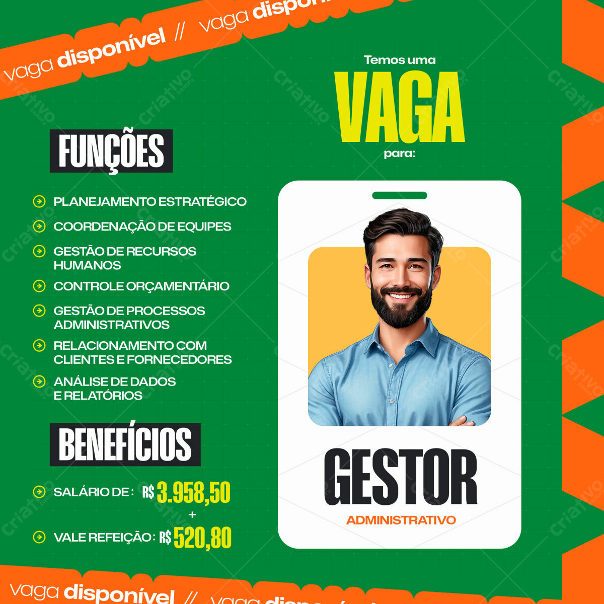 Vaga para Gestor Administrativo PSD Editável