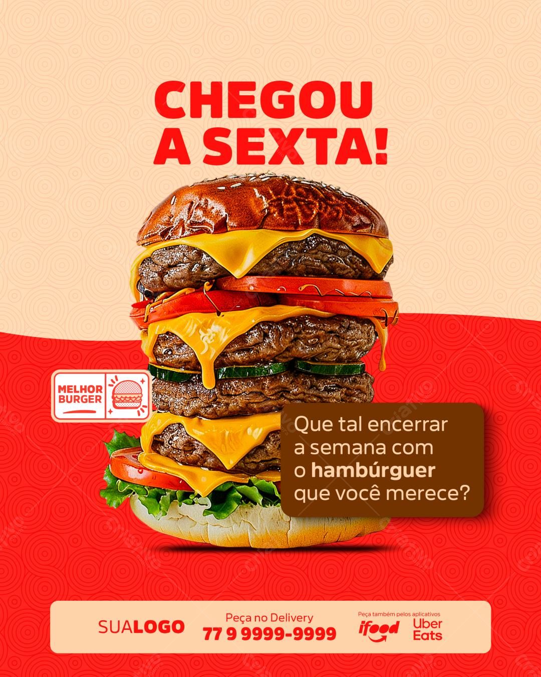 Flyer Sexta-feira com Hambúrguer PSD Editável