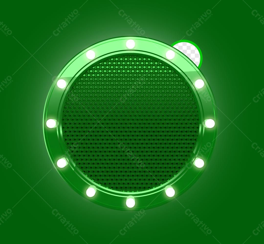Selo 3D decorativo verde metálico com luzes