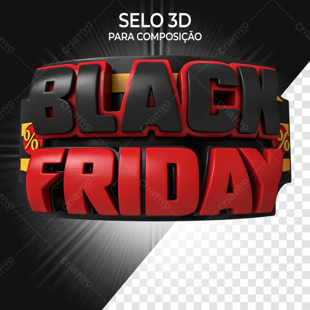 Selo 3D Black Friday vermelho e preto