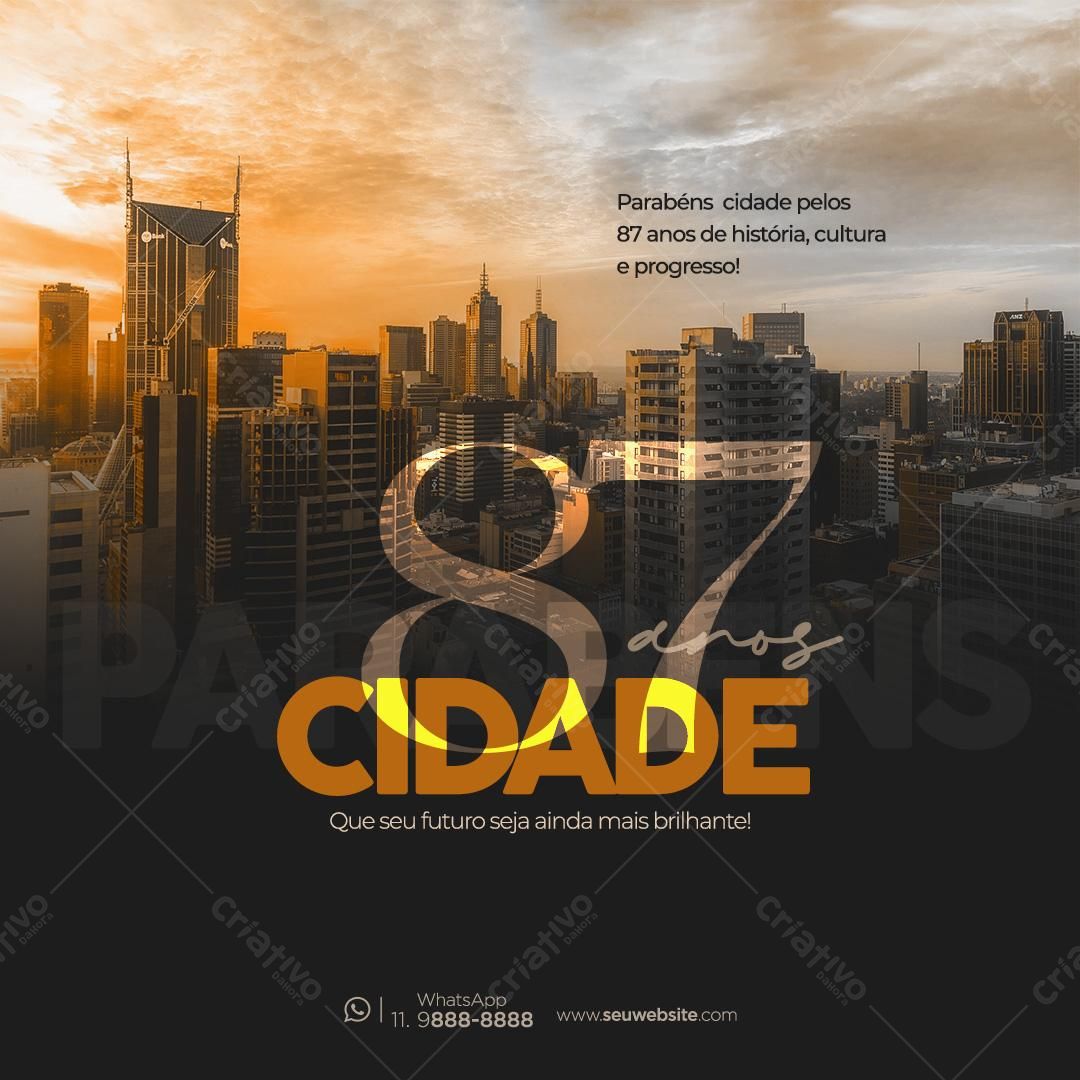 Flyer Aniversário Cidade 87 Anos PSD Editável