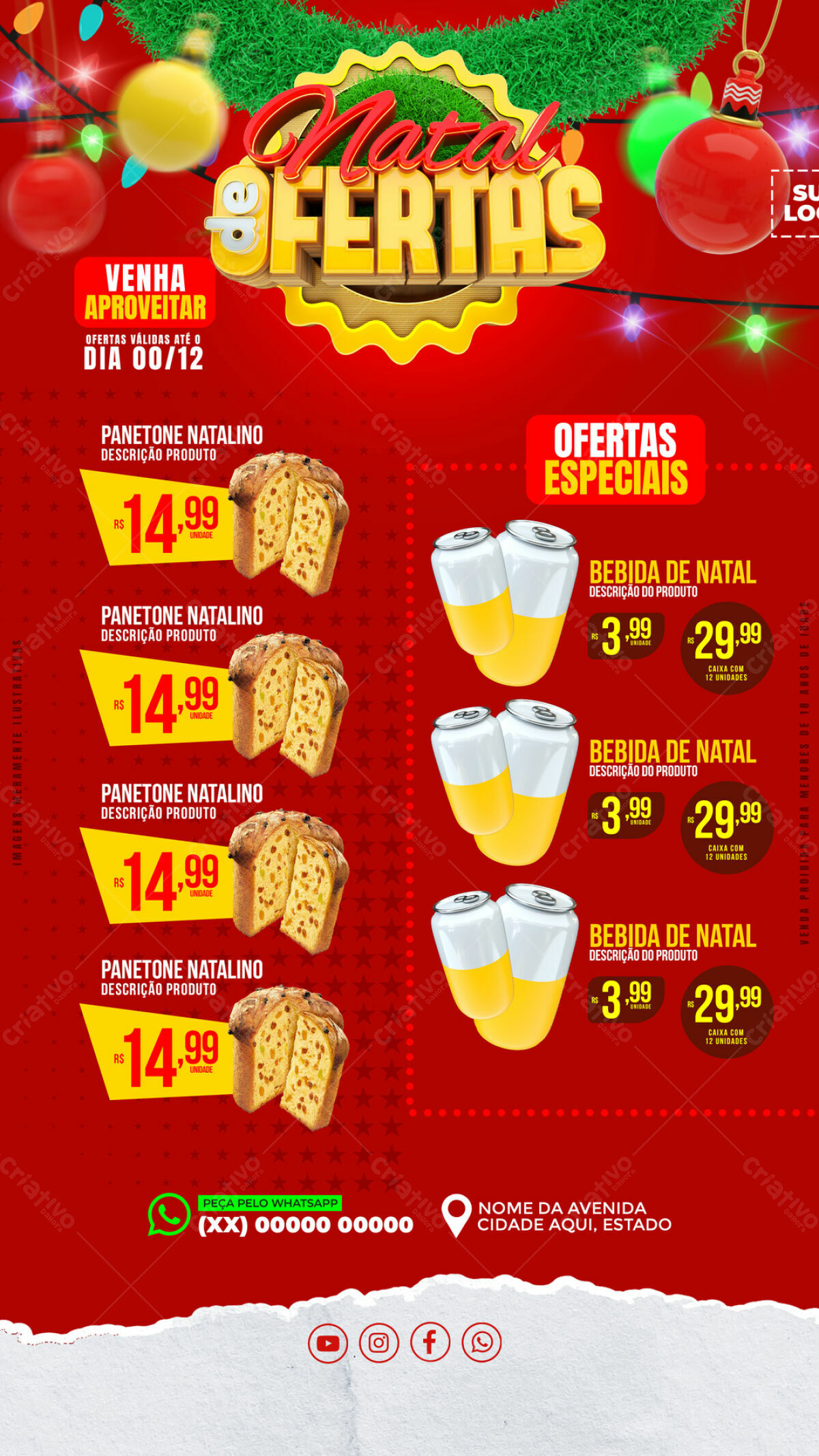 Flyer de Natal com Panetone e Bebida PSD Editável