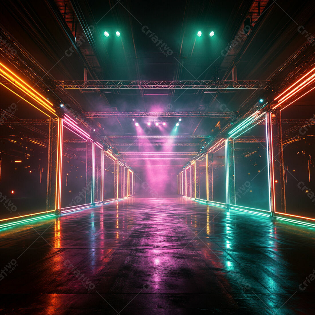 Passarela Neon com Iluminação Rosa e Verde