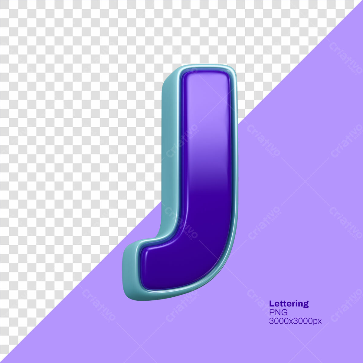 Letra J 3D Roxa e Azul Claro PSD Editável