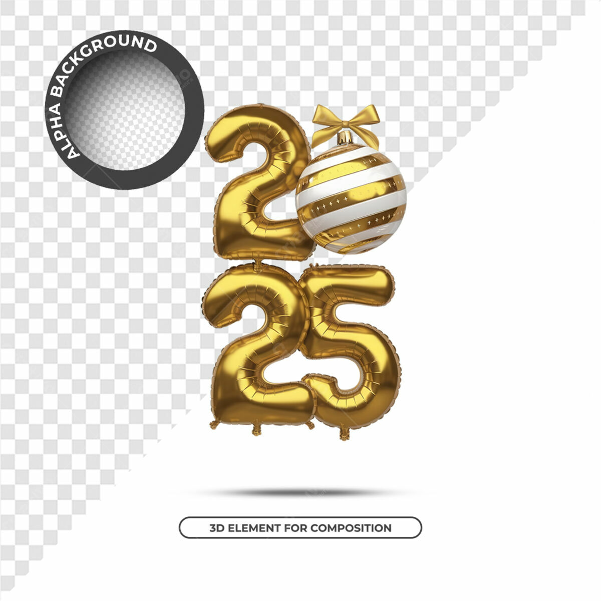 Elementos 3D para Ano Novo 2025 PSD Editável