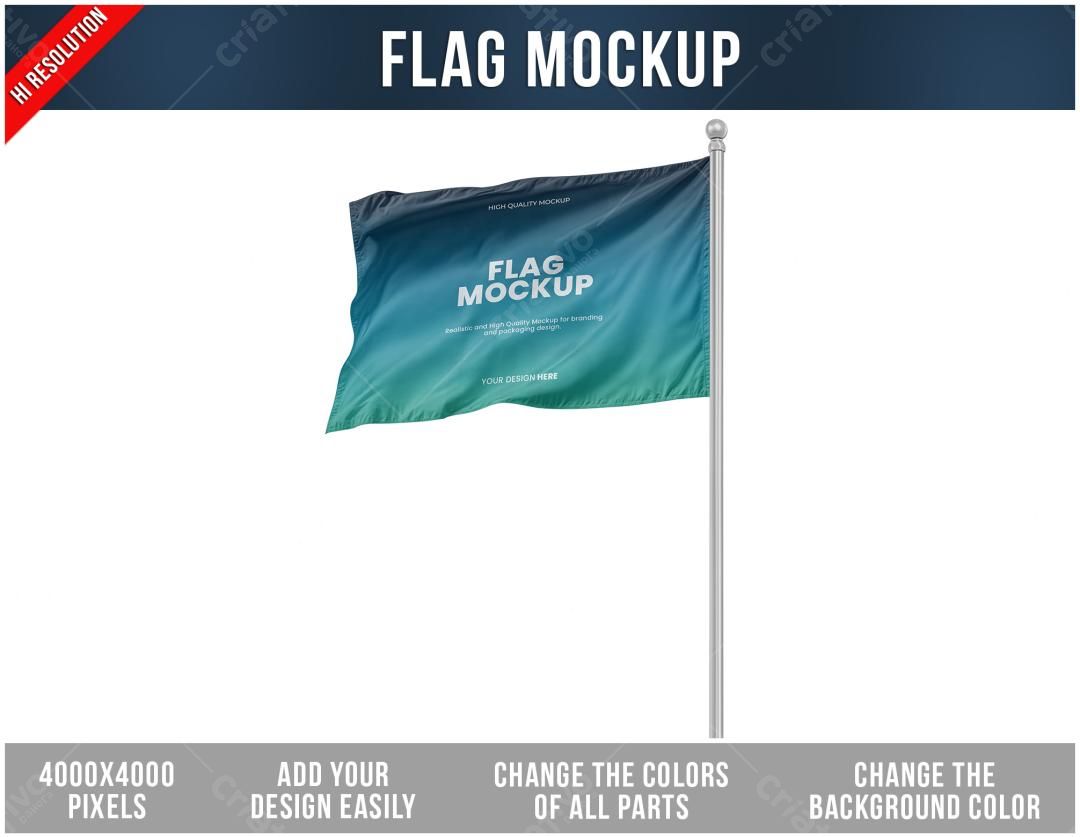 Mockup de Bandeira Realista: Azul e Verde