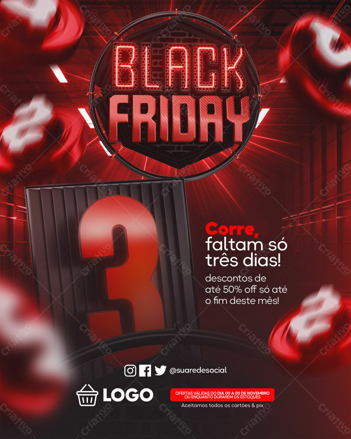 Flyer Black Friday com Contagem Regressiva PSD Editável