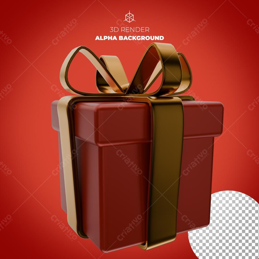 Selo 3D presente dourado e vermelho