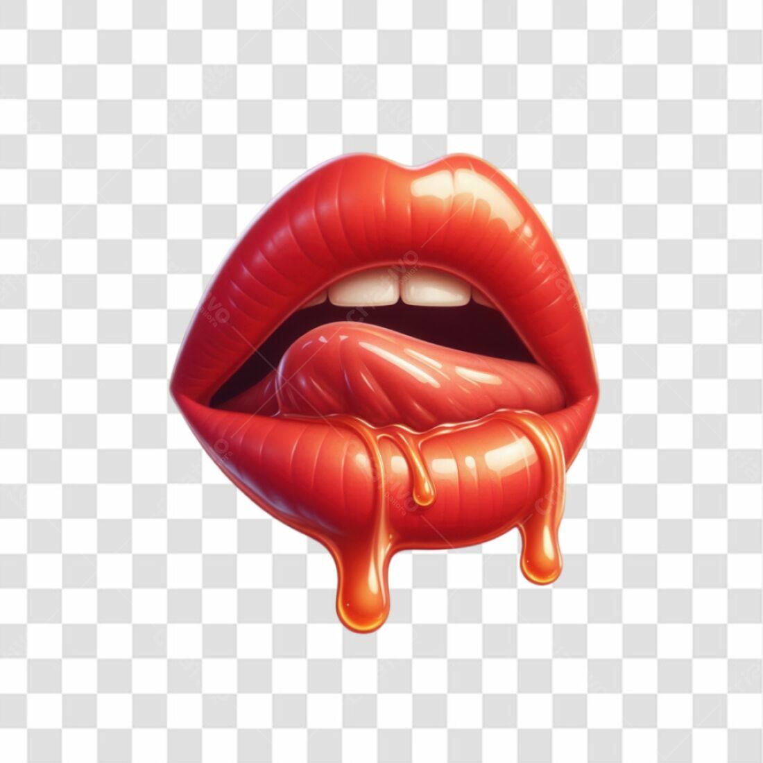 Icone sensual lábios vermelhos com mel PNG com fundo transparente
