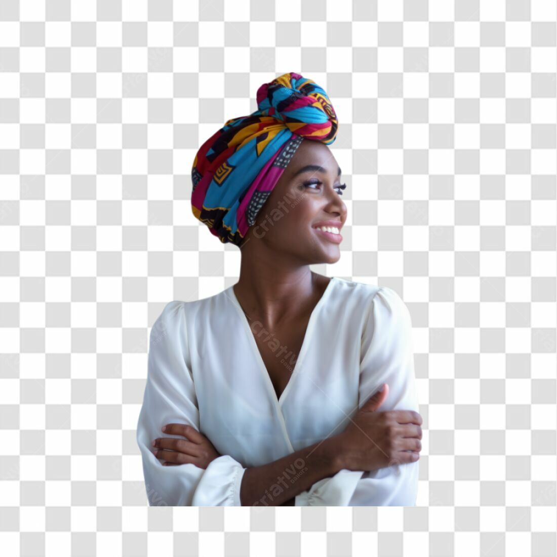 Imagem PNG Mulher Afro com Turbante Azul e Rosa com fundo transparente
