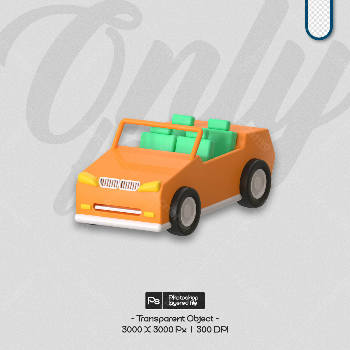 PSD Carro Desenho 3D Laranja PSD Editável