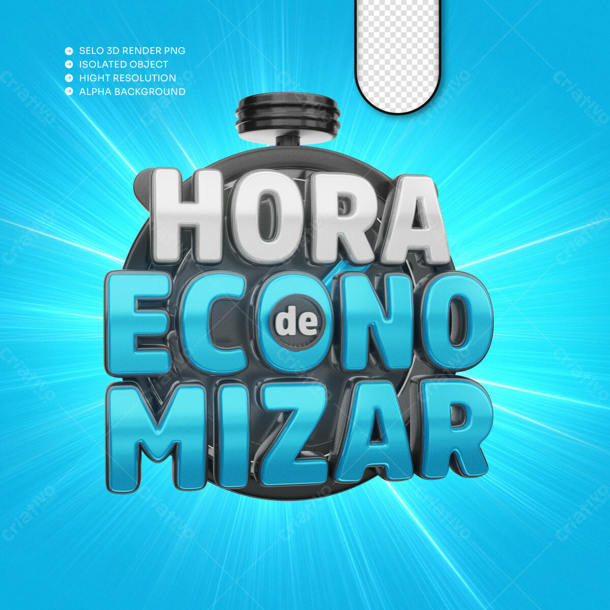 Selo 3D promocional azul e prata metalizado