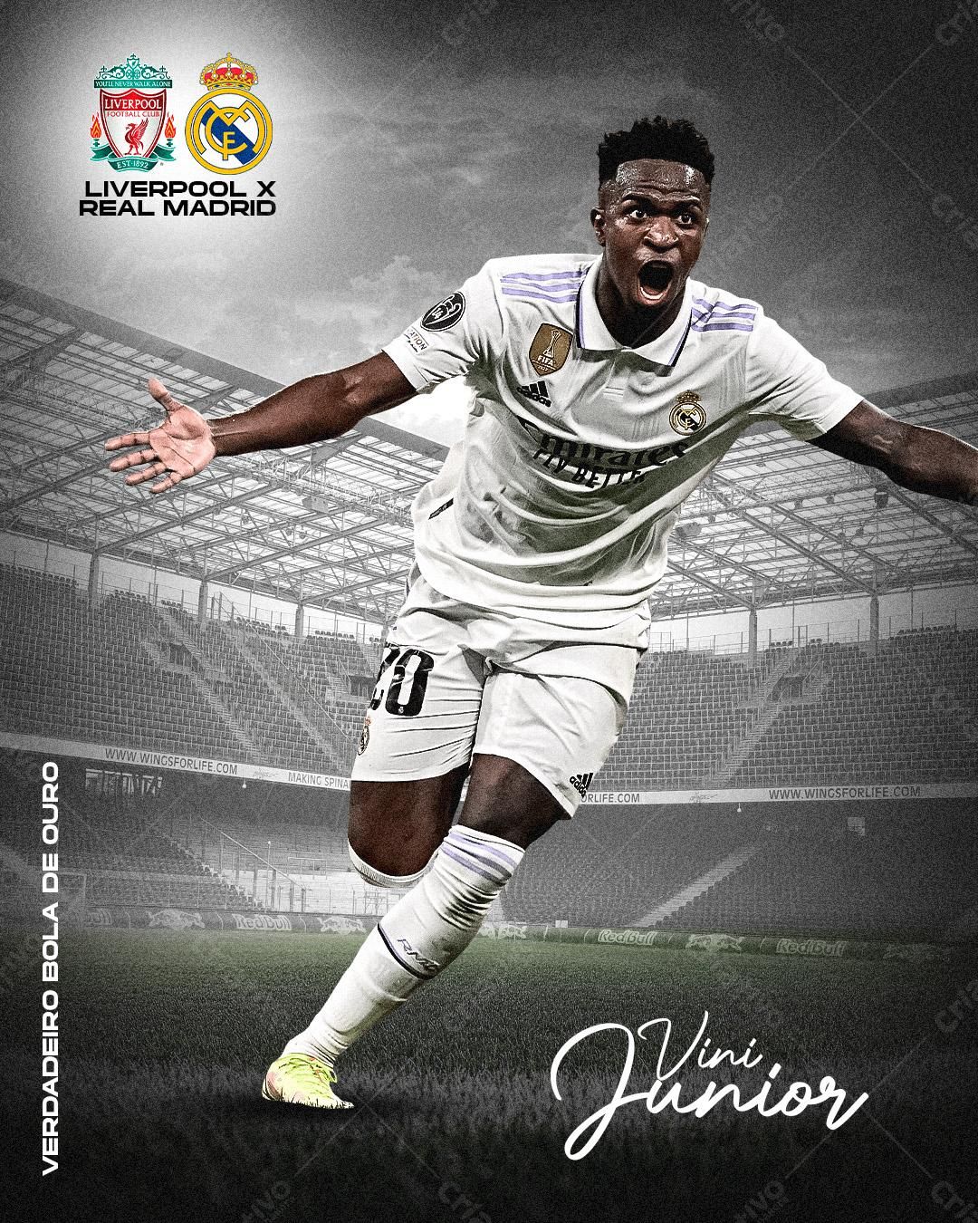 Poster Vini Jr. Liverpool x Real Madrid PSD Editável