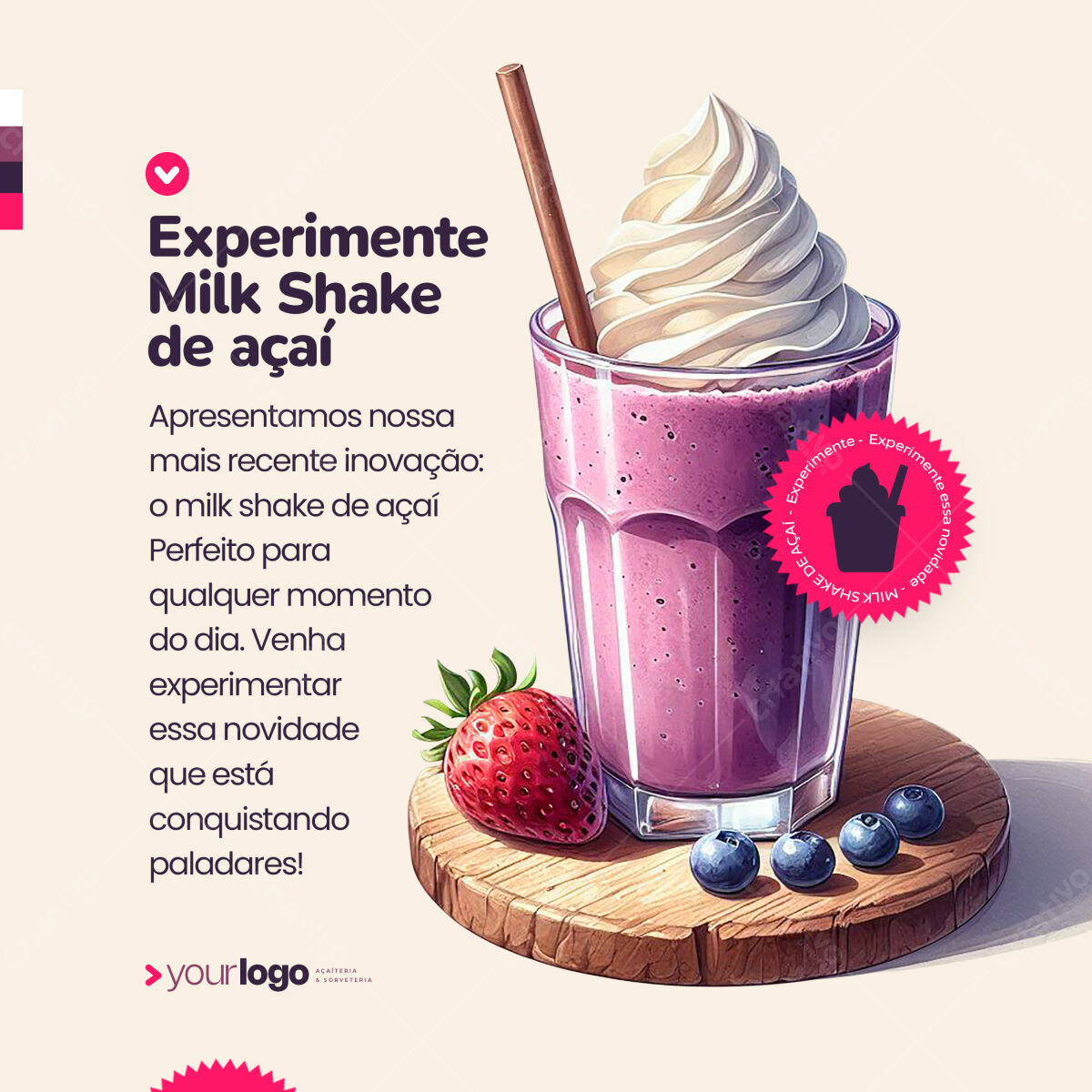PSD Milk Shake de Açaí para Cardápio de Sorveteria