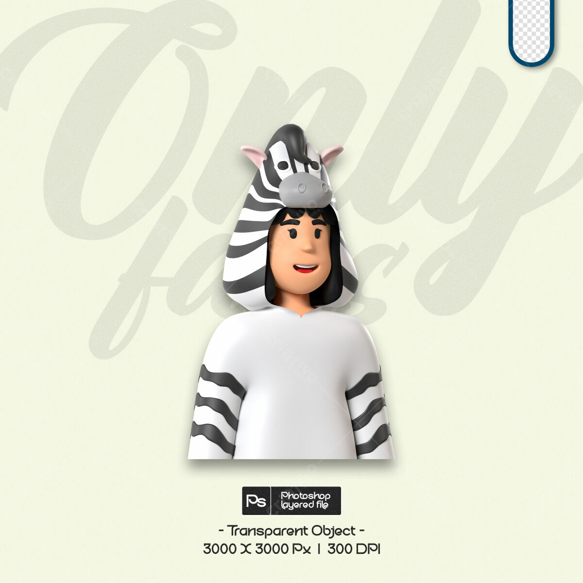 Avatar 3D Zebra PSD Editável