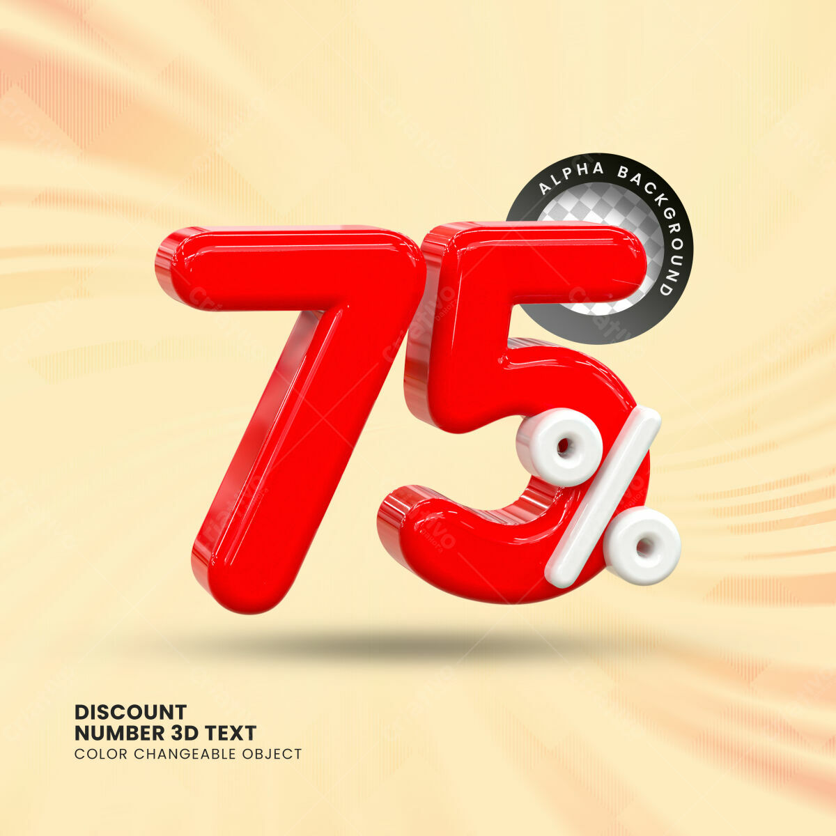 Selo 3D promocional vermelho e branco 75%