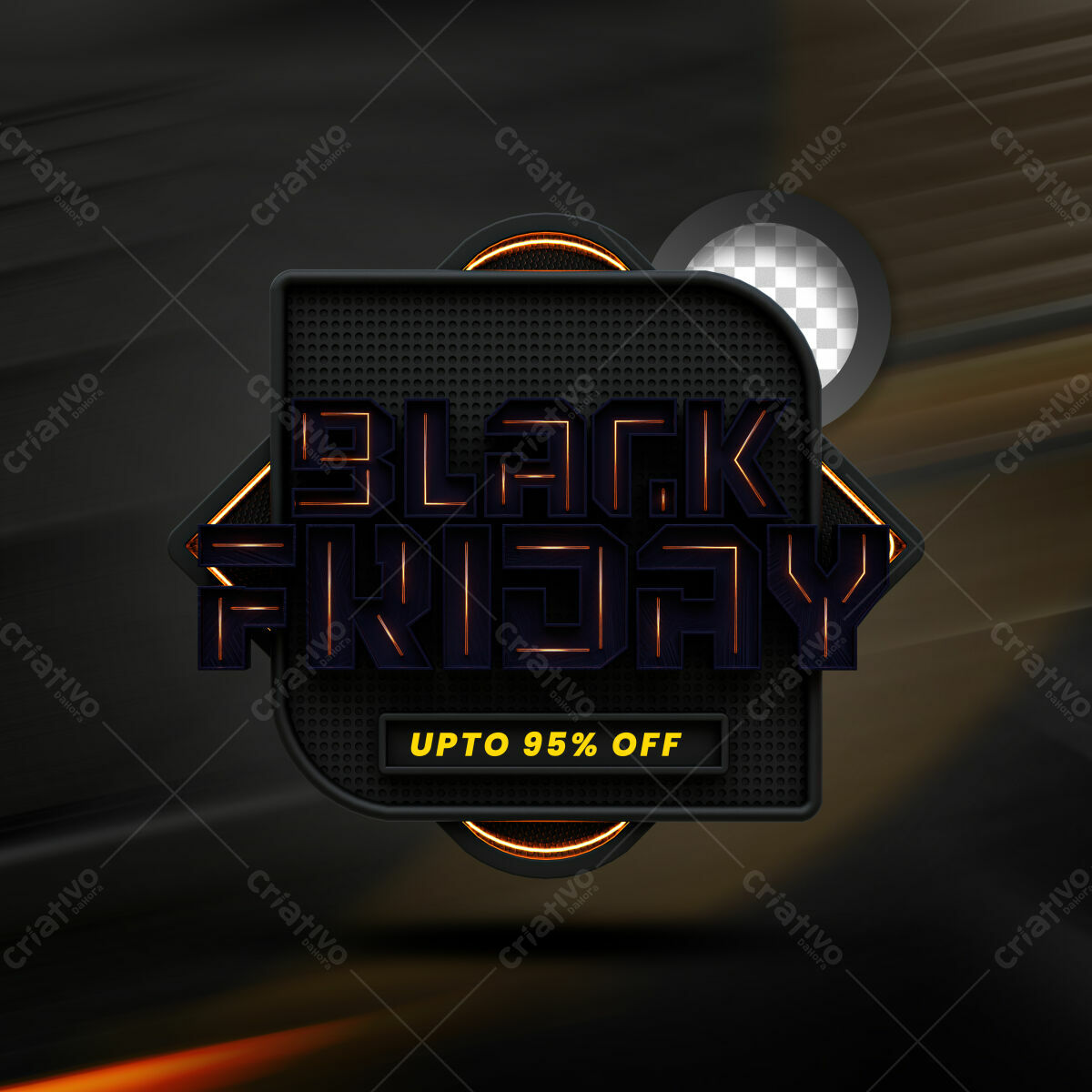 Selo 3D Black Friday metálico preto e laranja