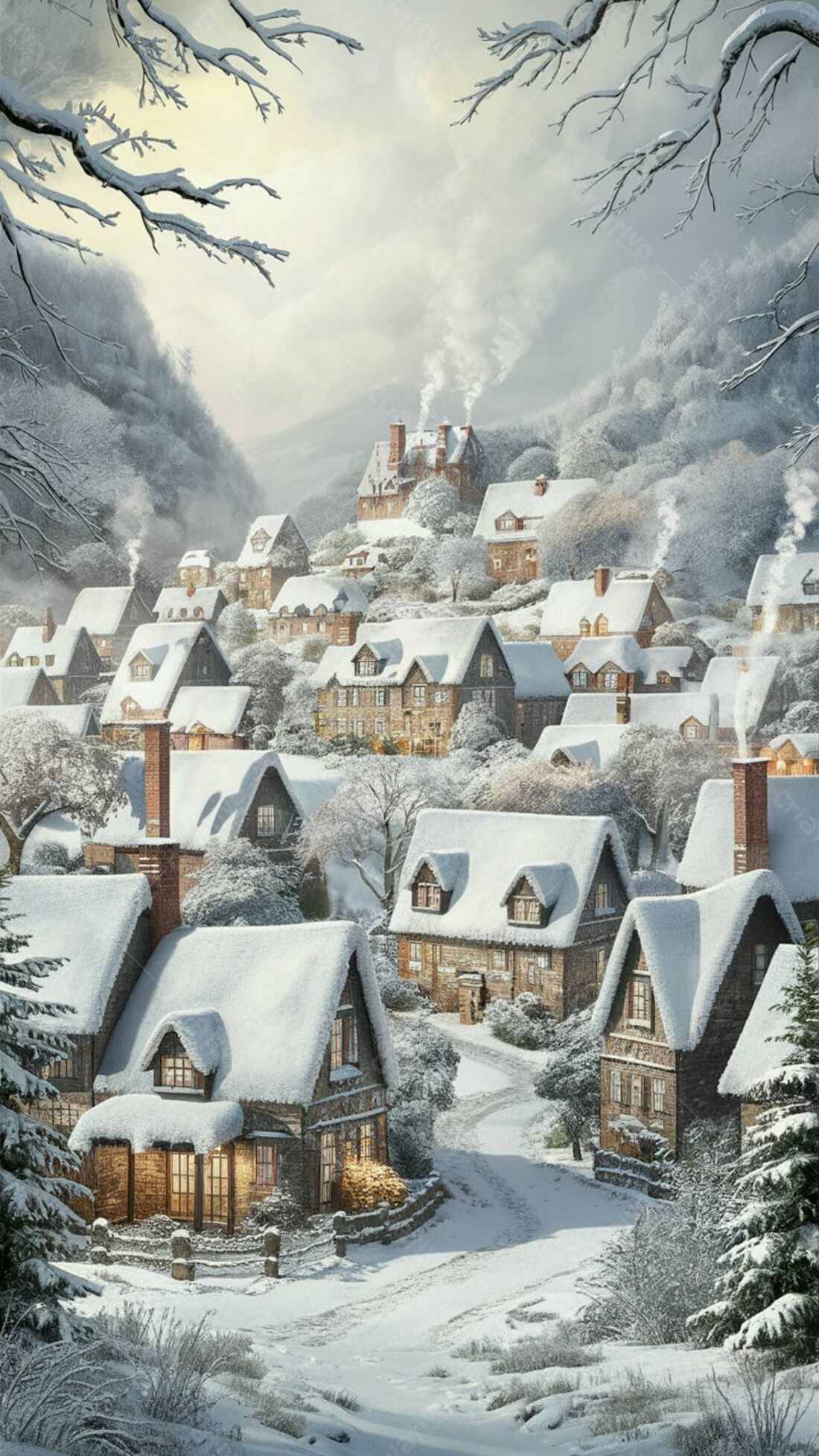 Vila de inverno nevada casas charmosas