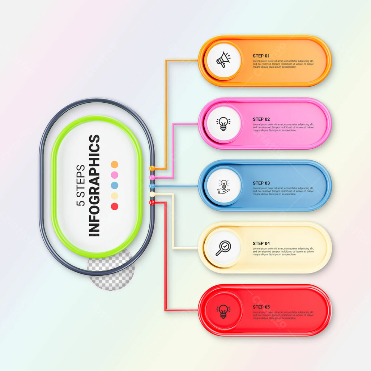 Infográfico 5 Passos Colorido PSD Editável