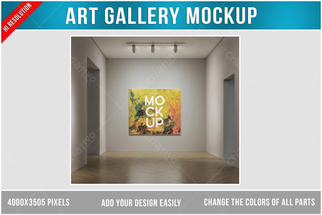 Mockup de Galeria de Arte com Quadro Abstrato