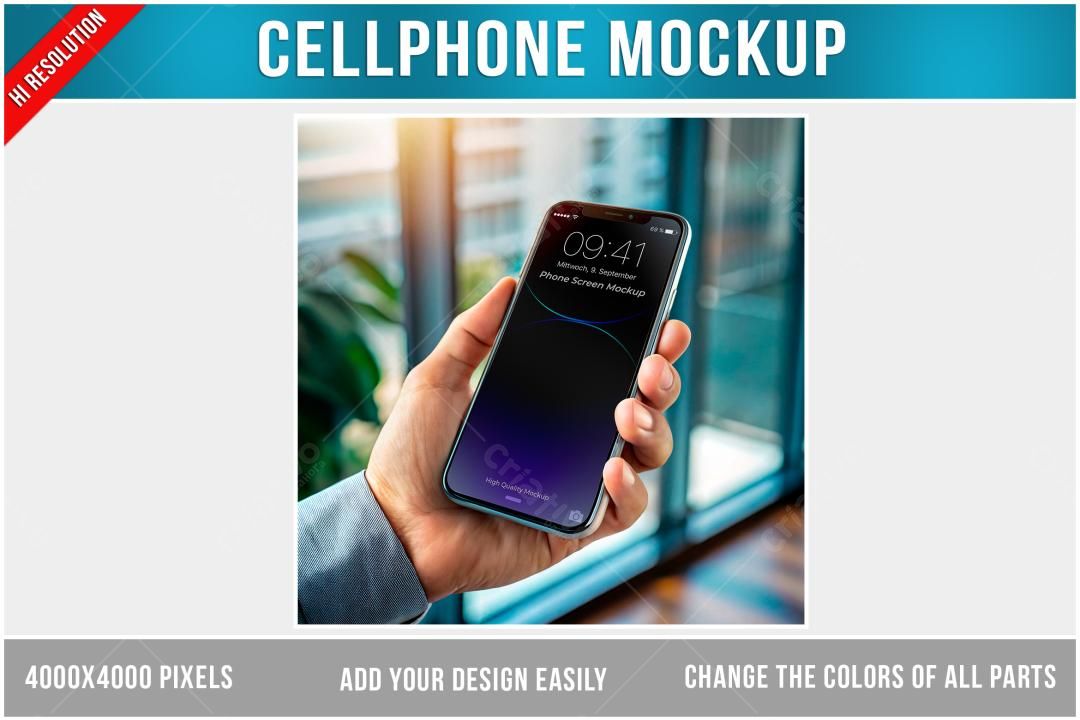 Mockup Realista de Celular em Mão - Tela Preta