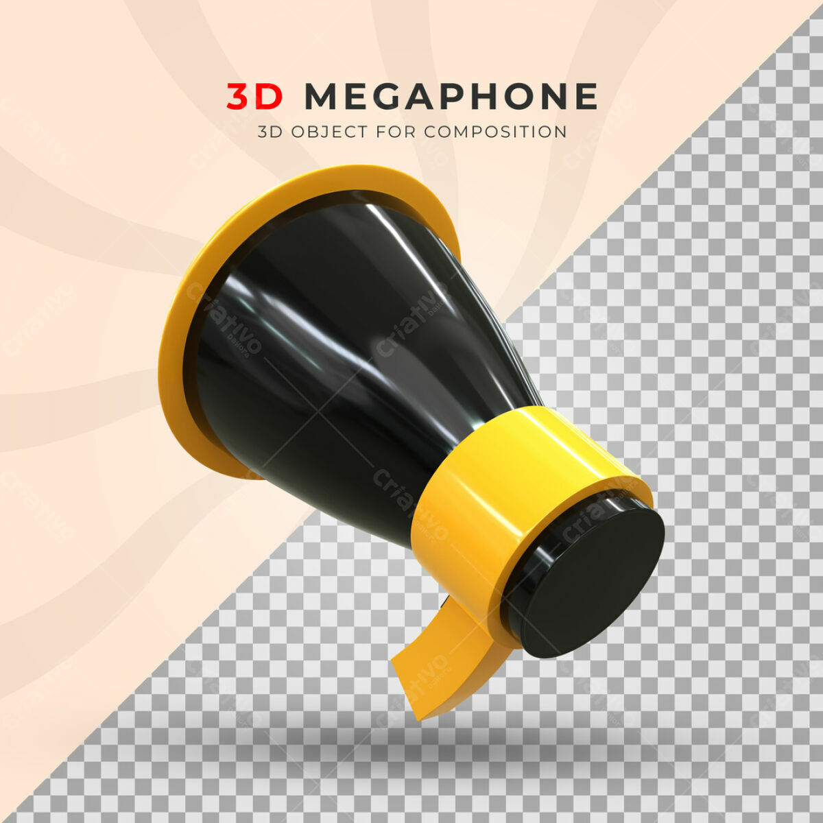 Objeto 3D Megafone Preto e Amarelo PSD Editável