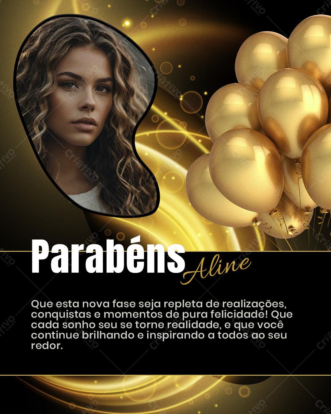 Convite de Aniversário Dourado PSD Editável