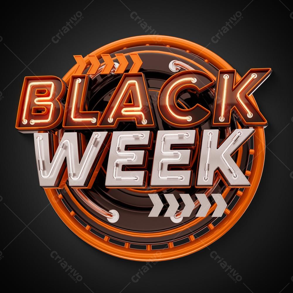 Selo 3D promocional Black Week laranja e preto