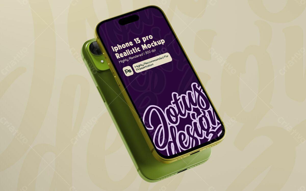 Mockup iPhone 15 Pro Verde Oliva PSD Editável