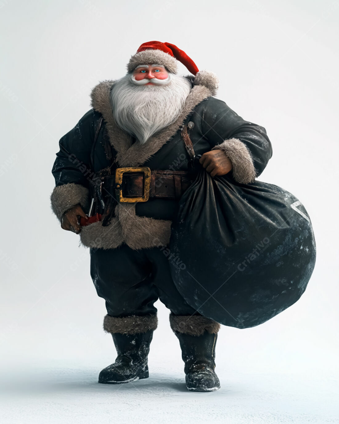Papai Noel estilo militar com saco de presentes