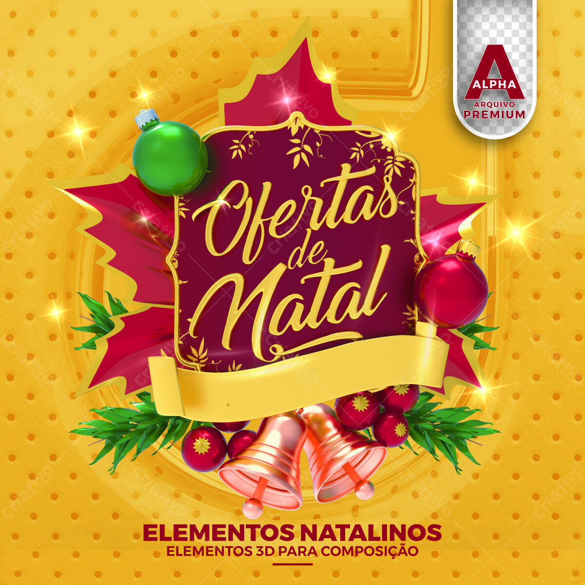 3D Gold and Burgundy Christmas Seal