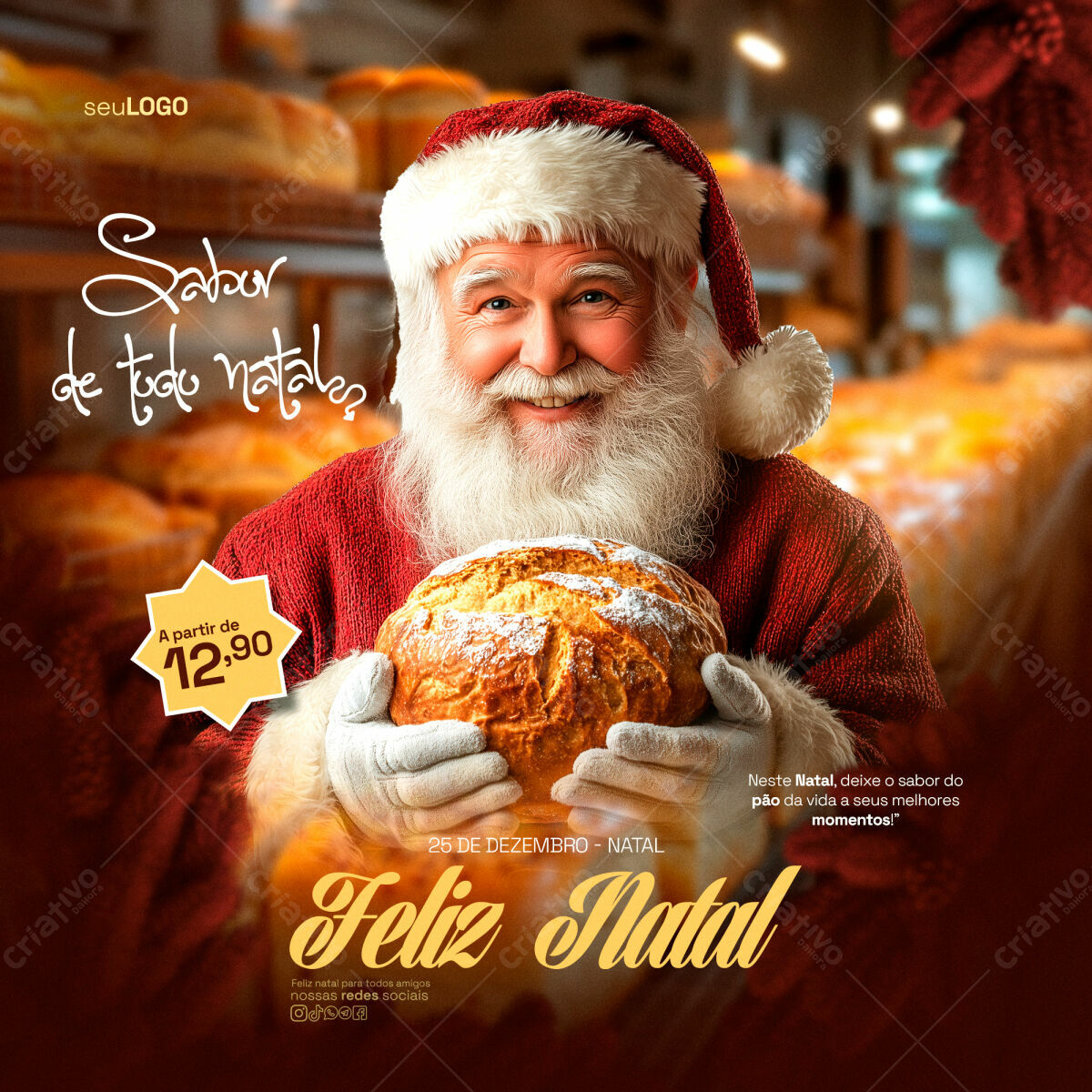 Flyer Natal Papai Noel com Pão PSD Editável