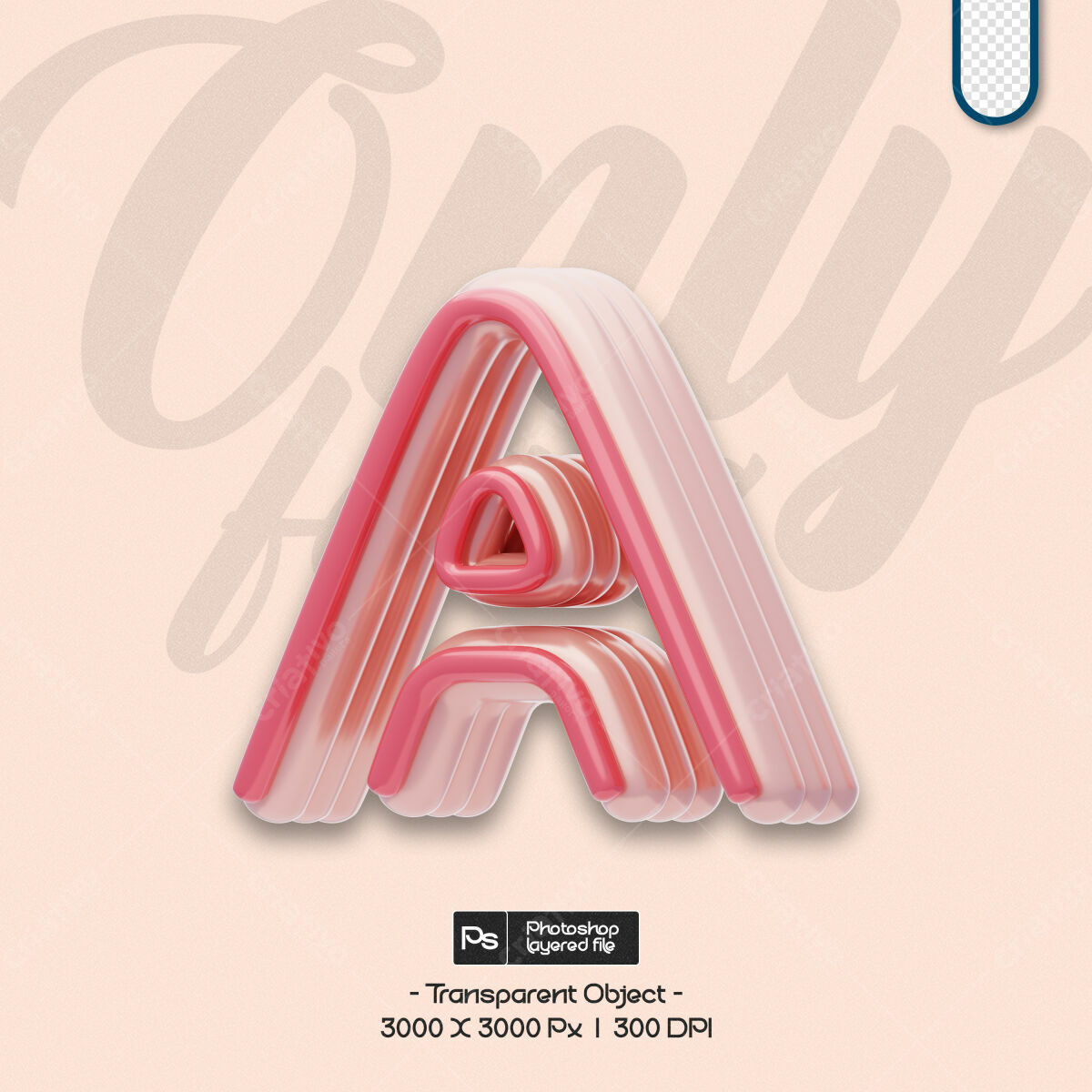 Editable PSD 3D Pastel Pink Letter A