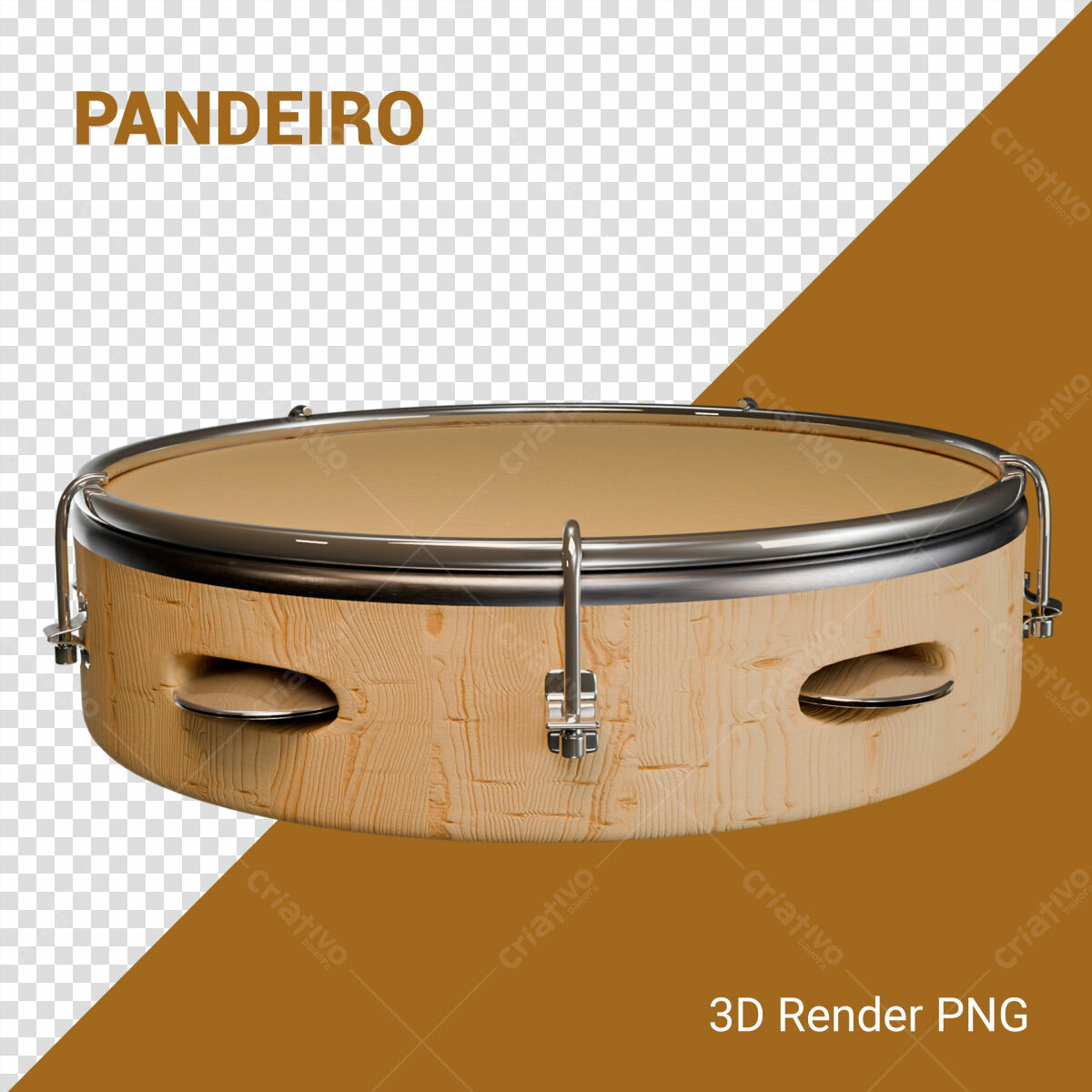 PSD Pandeiro Madeira Claro para Música Brasileira Editável