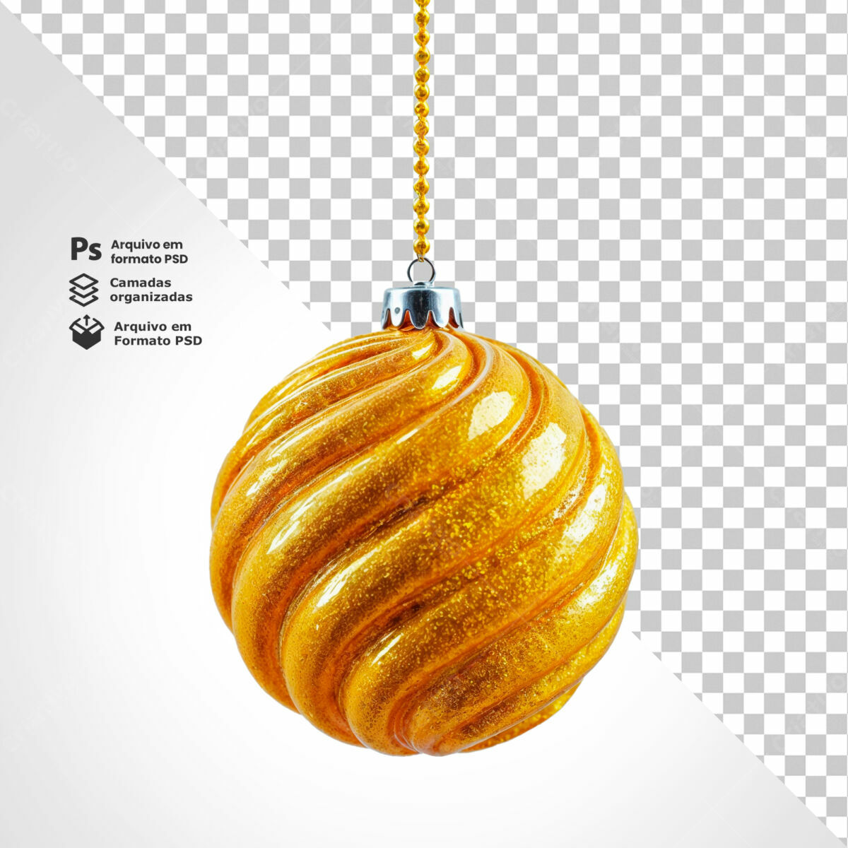 Enfeite de Natal Dourado PSD Editável