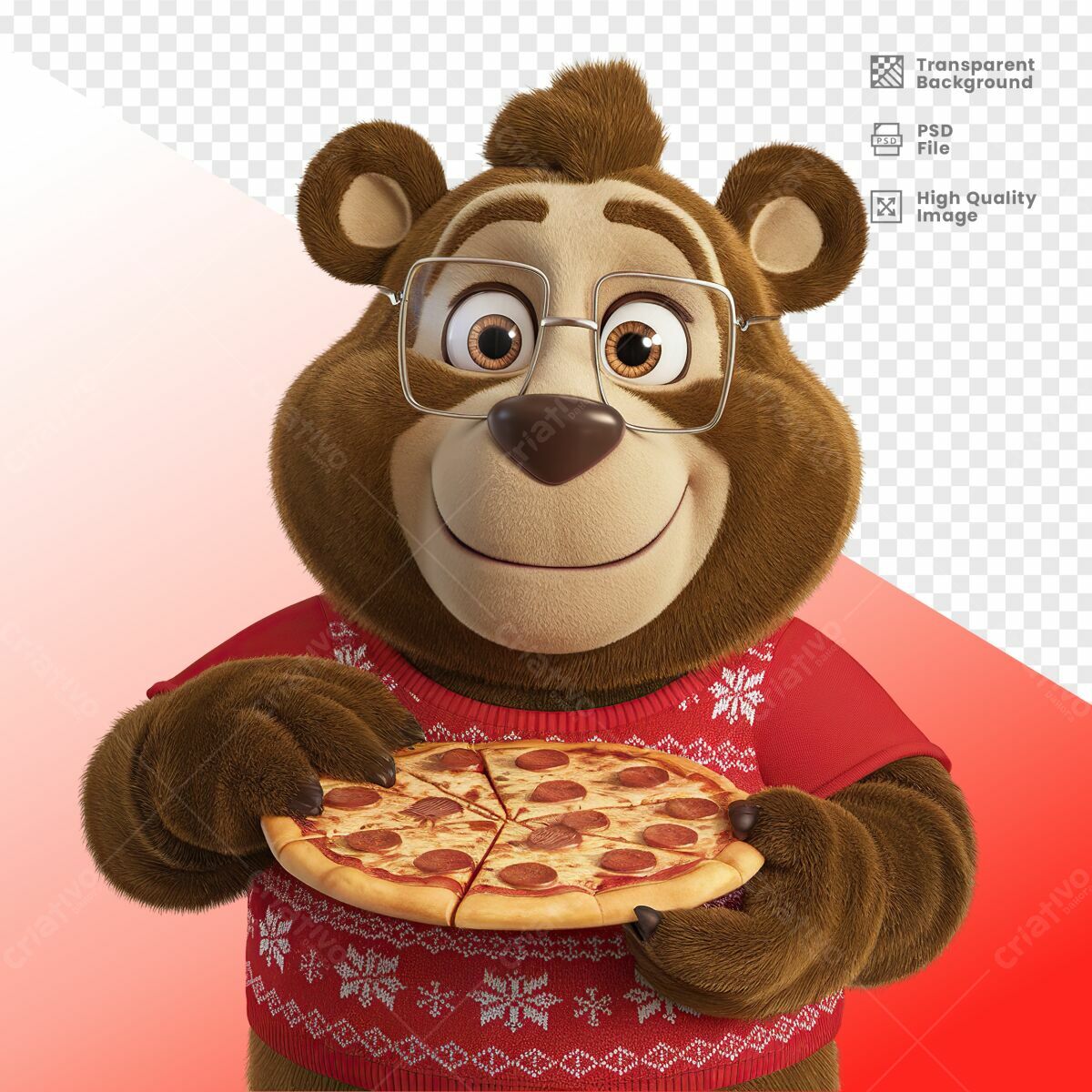 Imagem Urso com Pizza PSD Editável