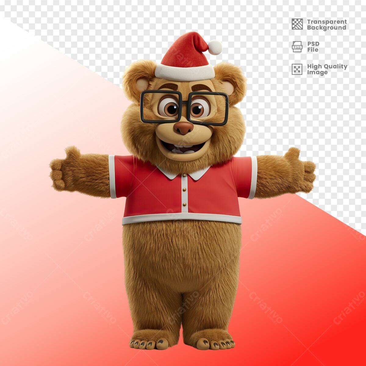 Mascote Urso Natalino PSD Editável
