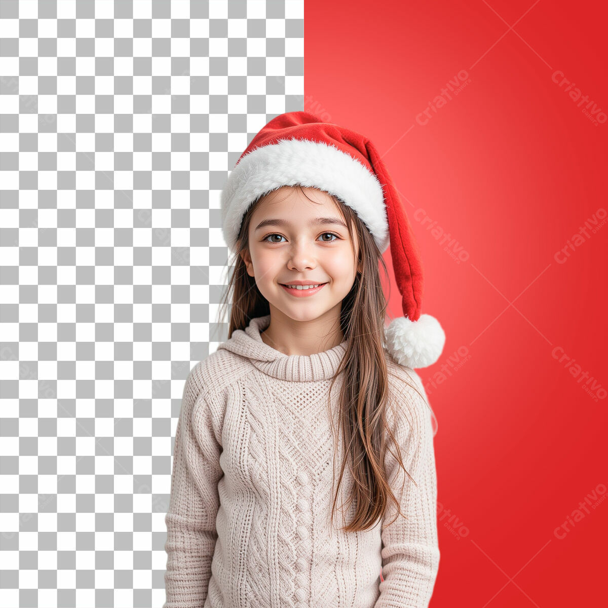 Imagem Natalina Menina com Gorro Papai Noel PSD Editável