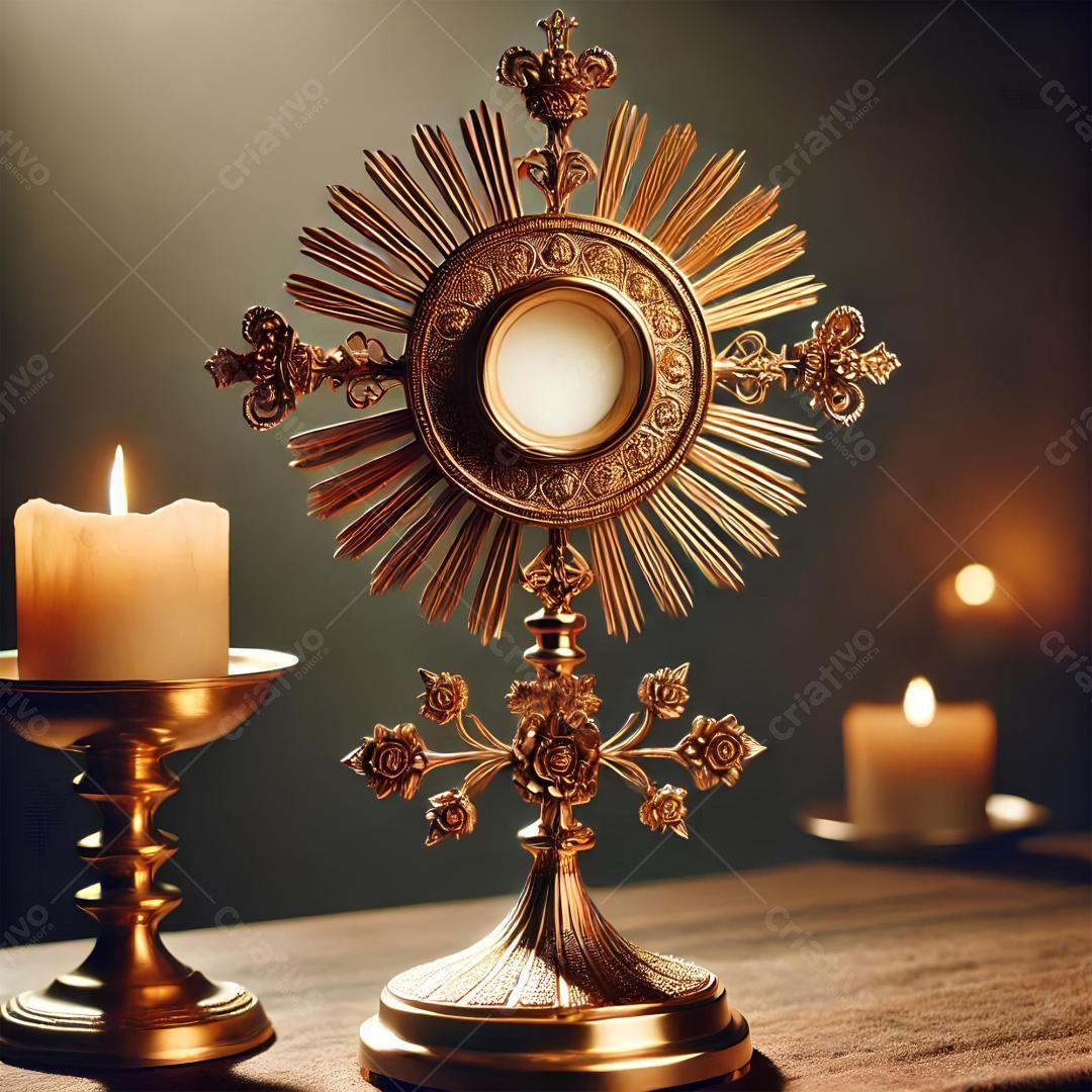 Ostensório dourado com velas acesas