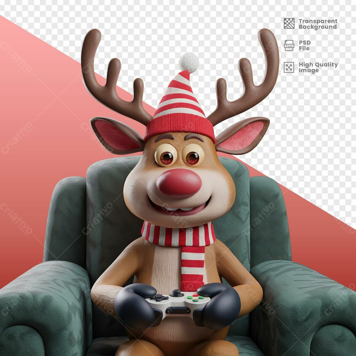 Imagem Natalina Rena Jogando Game PSD Editável