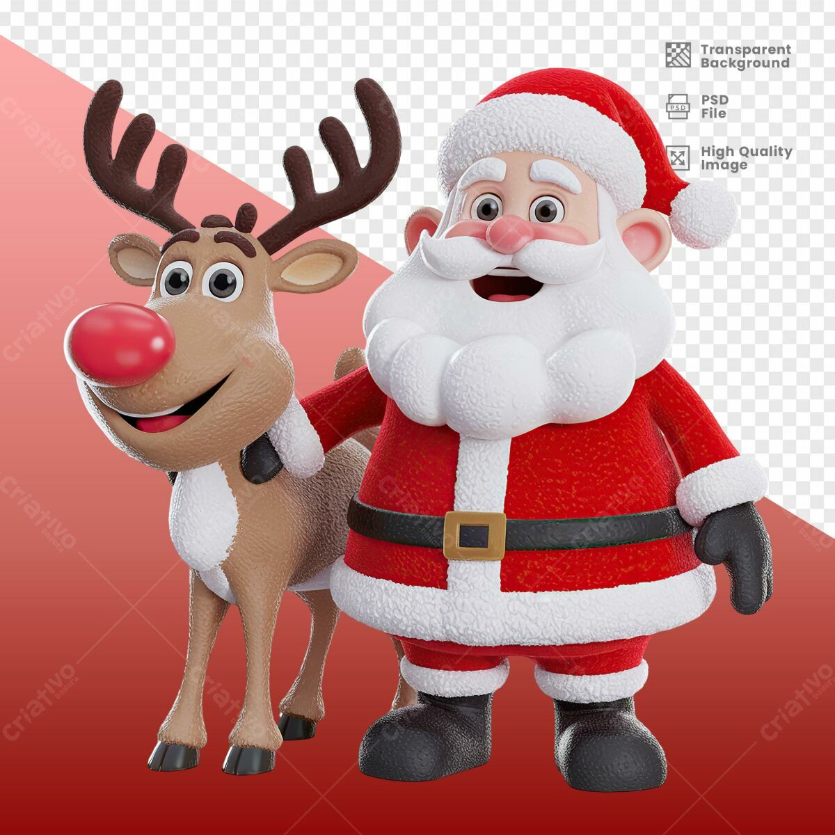 Ilustração Natalina Papai Noel e Rena PSD Editável