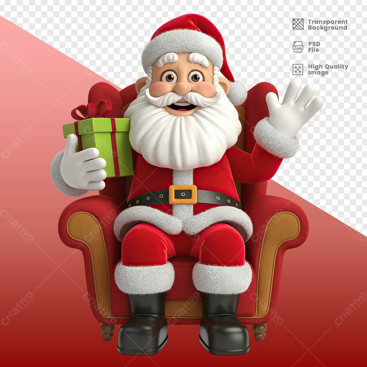 Ilustração Natalina Papai Noel Cadeira Vermelha PSD Editável