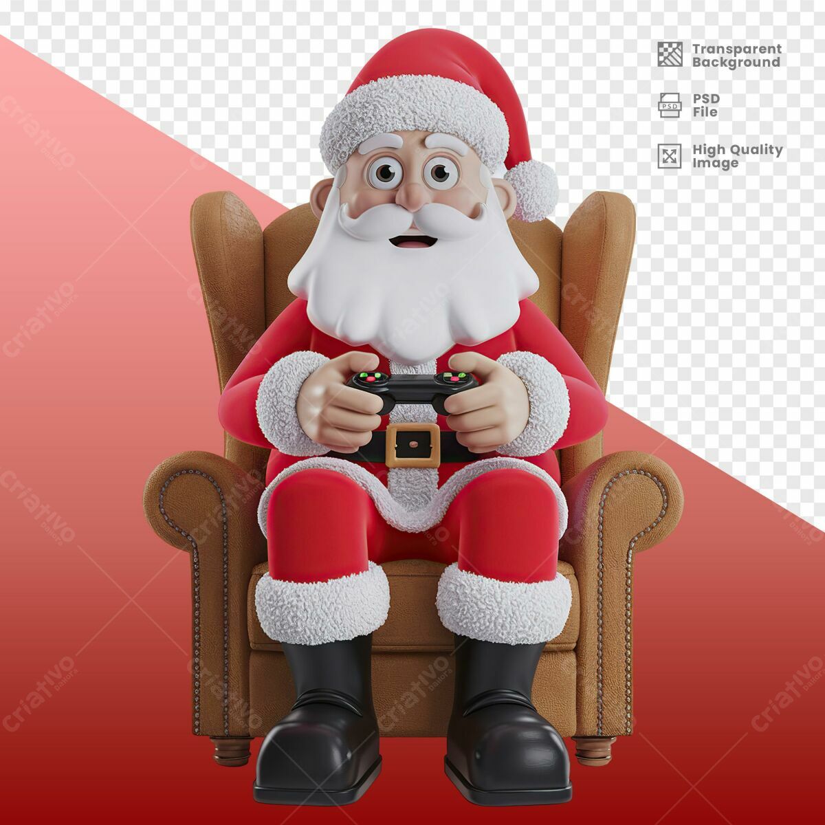 Ilustração Natalina Papai Noel Jogando Game PSD Editável