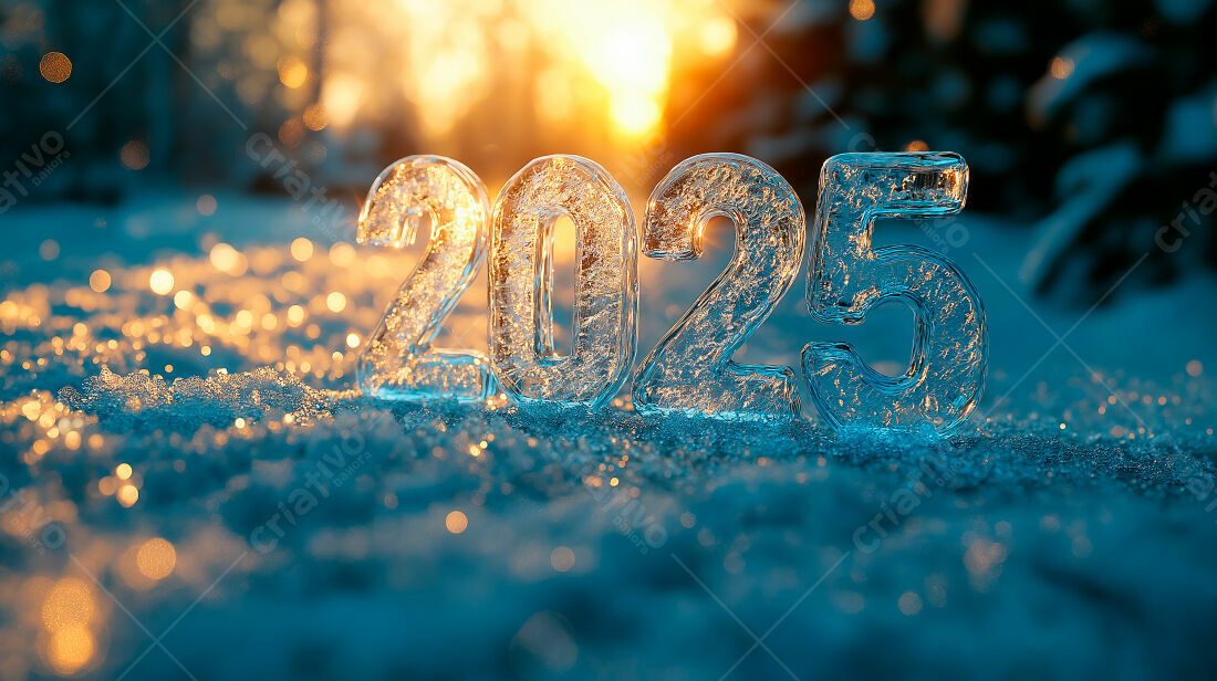 Ano Novo 2025 em gelo no inverno
