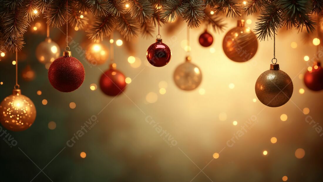 Enfeites de Natal dourados e vermelhos