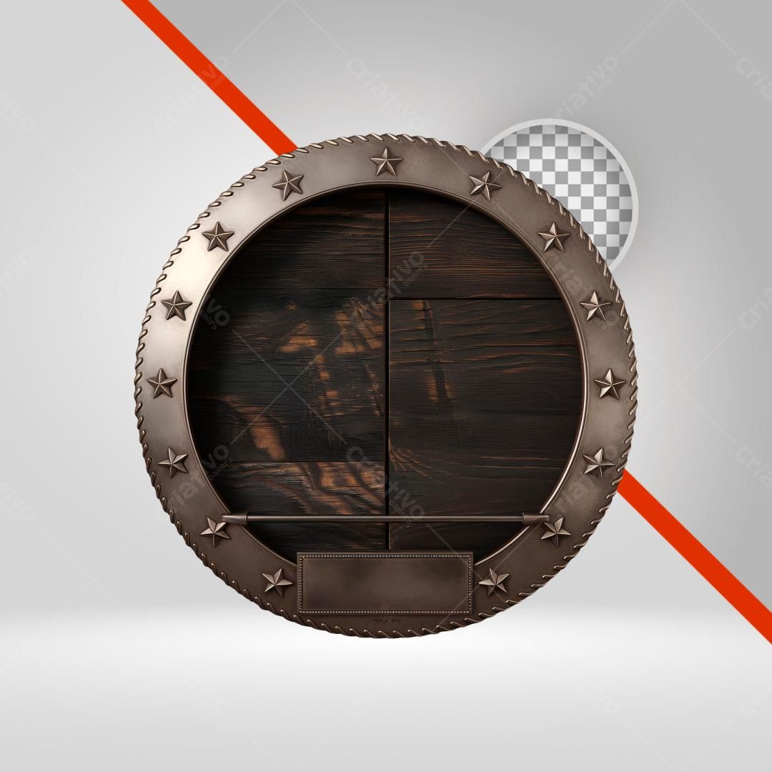 Selo Redondo Madeira e Metal PNG com fundo transparente