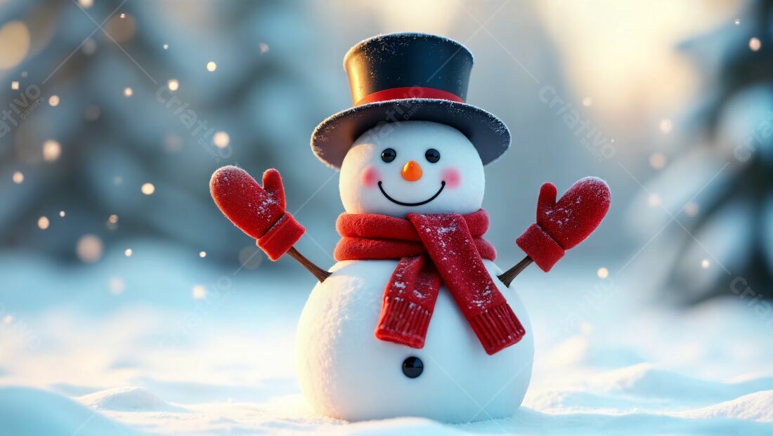 Boneco de neve alegre em dia de neve