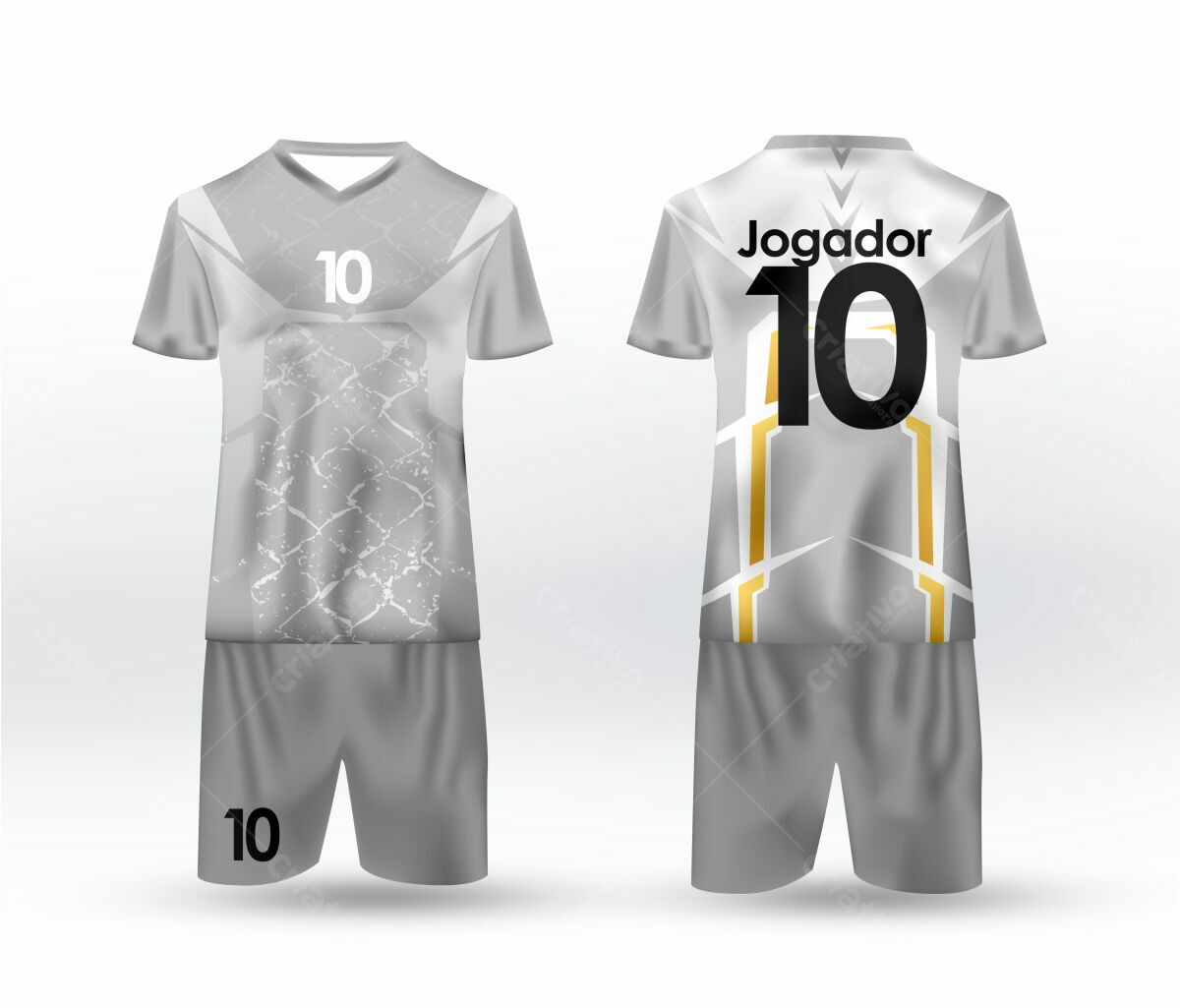 Uniforme de Futebol Cinza e Dourado PSD Editável