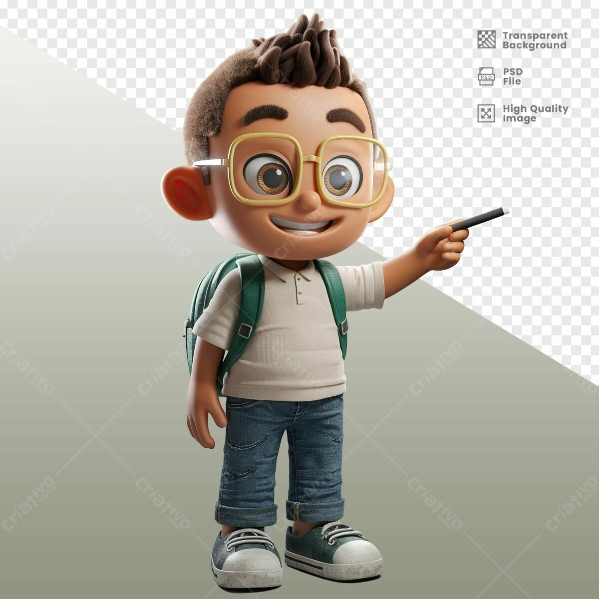 Personagem Cartoon Aluno para Apresentação PSD Editável