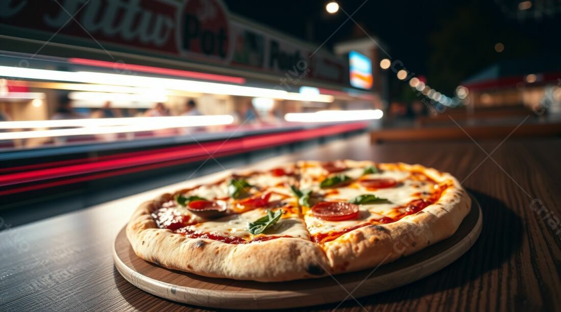 Pizza de pepperoni noite food truck